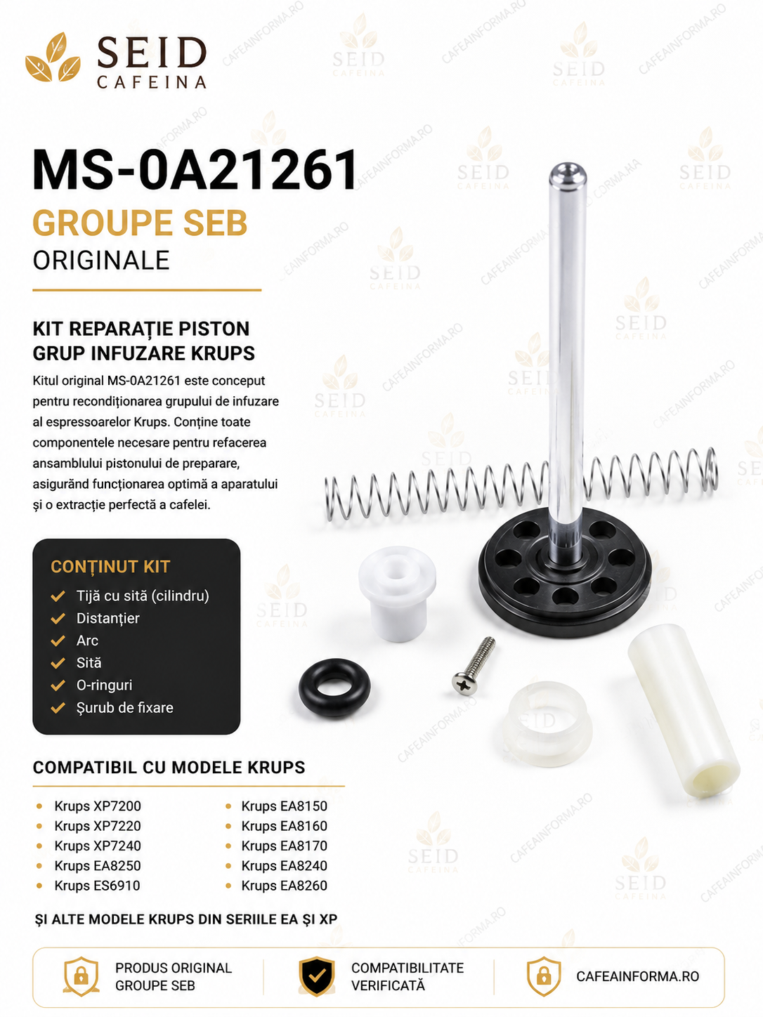 Kit reparație piston / grup infuzare Krups MS-0A21261 Original Groupe SEB Kit reparație piston / grup infuzare Krups MS-0A21261 Original Groupe SEB